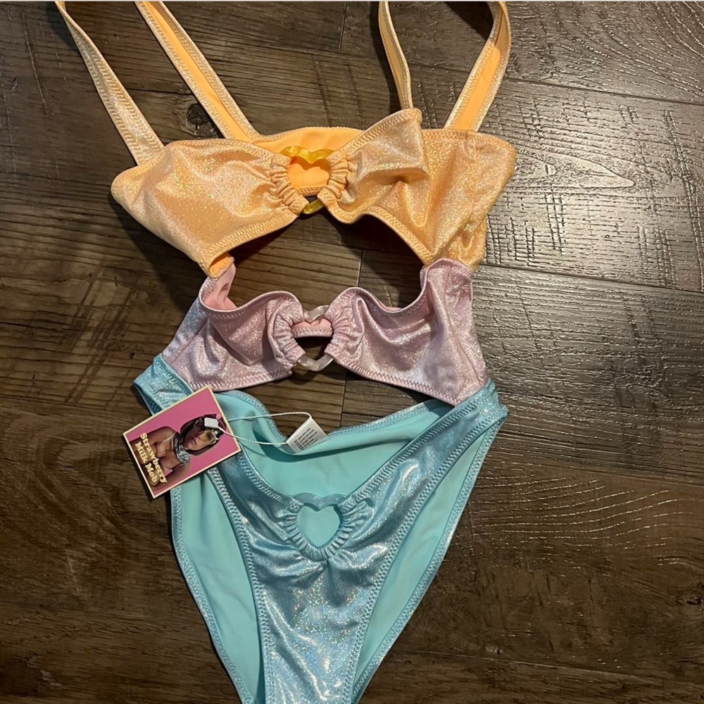 Shimmery Pastel Heart Cutout Bikini - Peach, Lavender, Aqua